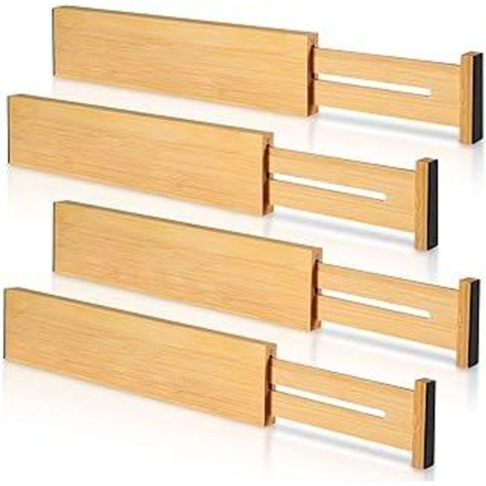 Bamboo Adjustable Drawer Dividers Set of 4 Natural Wood Expandable Organizers